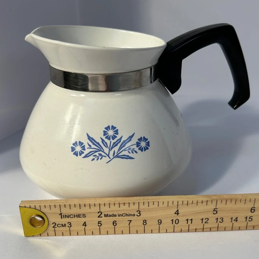 Corning Ware 6 Cup Coffee Pot Perculator‎ White Blue Floral Handle